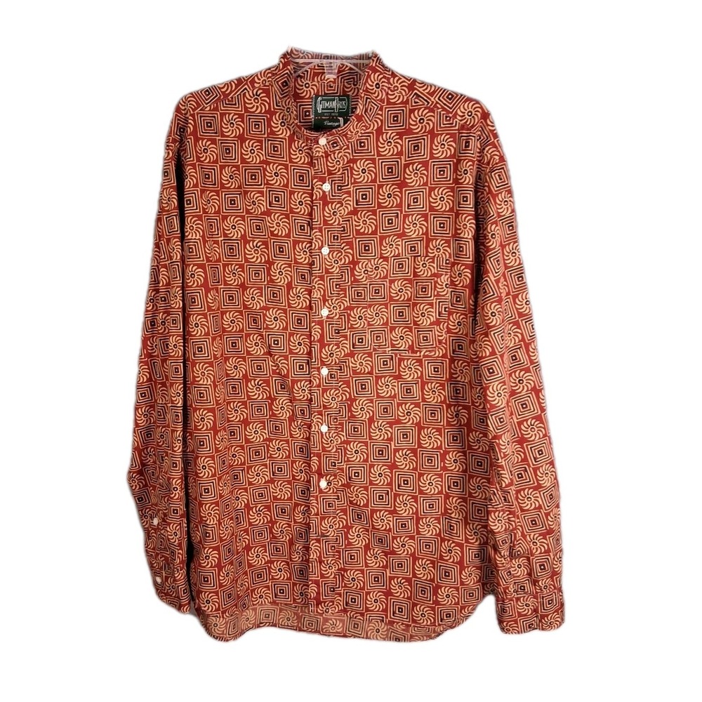 NWOT Gitman Bros Vintage Shirt Men's XL Band Collar Red Geometric Made‎ in USA
